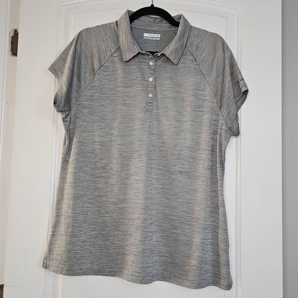 Columbia XXL capped sleeve polo shirt, heathered grey, moisture wicking